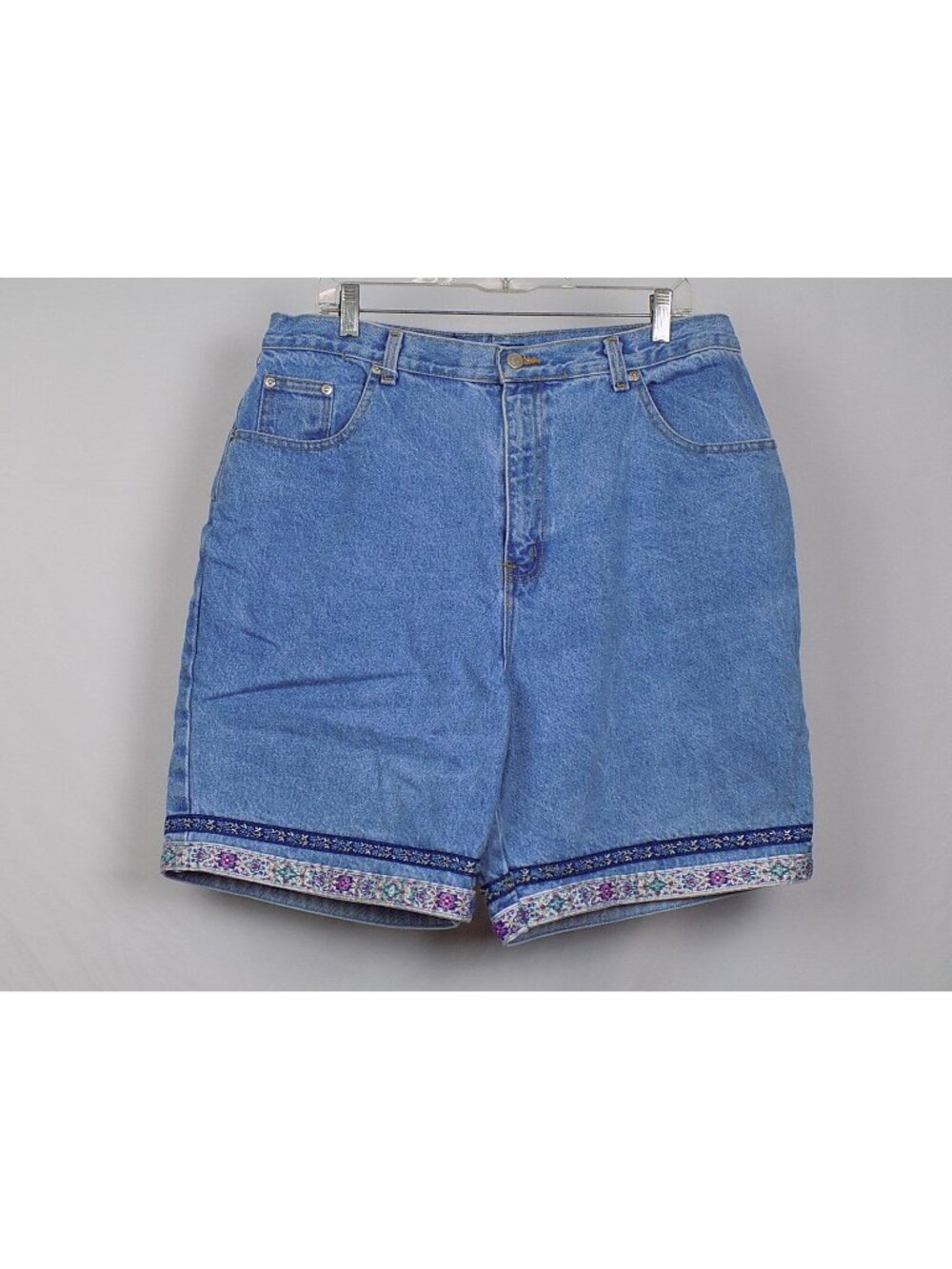 Cyclone Floral Trim Blue Denim Shorts Women Size 18 Vintage 1990s Y2K 5 Pockets